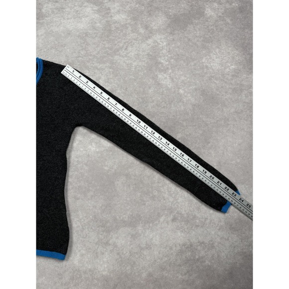 NWT Qi Cashmere Sweater Women Small Gray Blue Trim V Neck 100% Cashmere Pullover - Picture 7 of 16